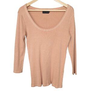 HATCH Scoop Neck Ribbed Maternity Top with 3/4 Sleeves in Colourway Clay